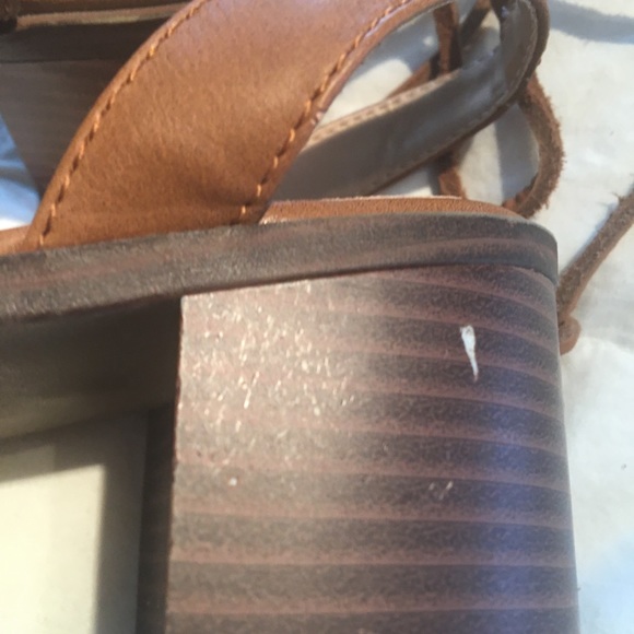 Tan Faux Leather/Colorful Fringe Ankle Tie Sandals - Picture 3 of 7